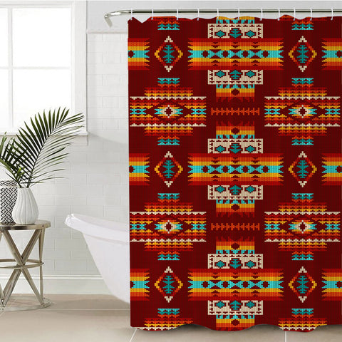GB-NAT00402-02 Red Pattern Native Shower Curtain