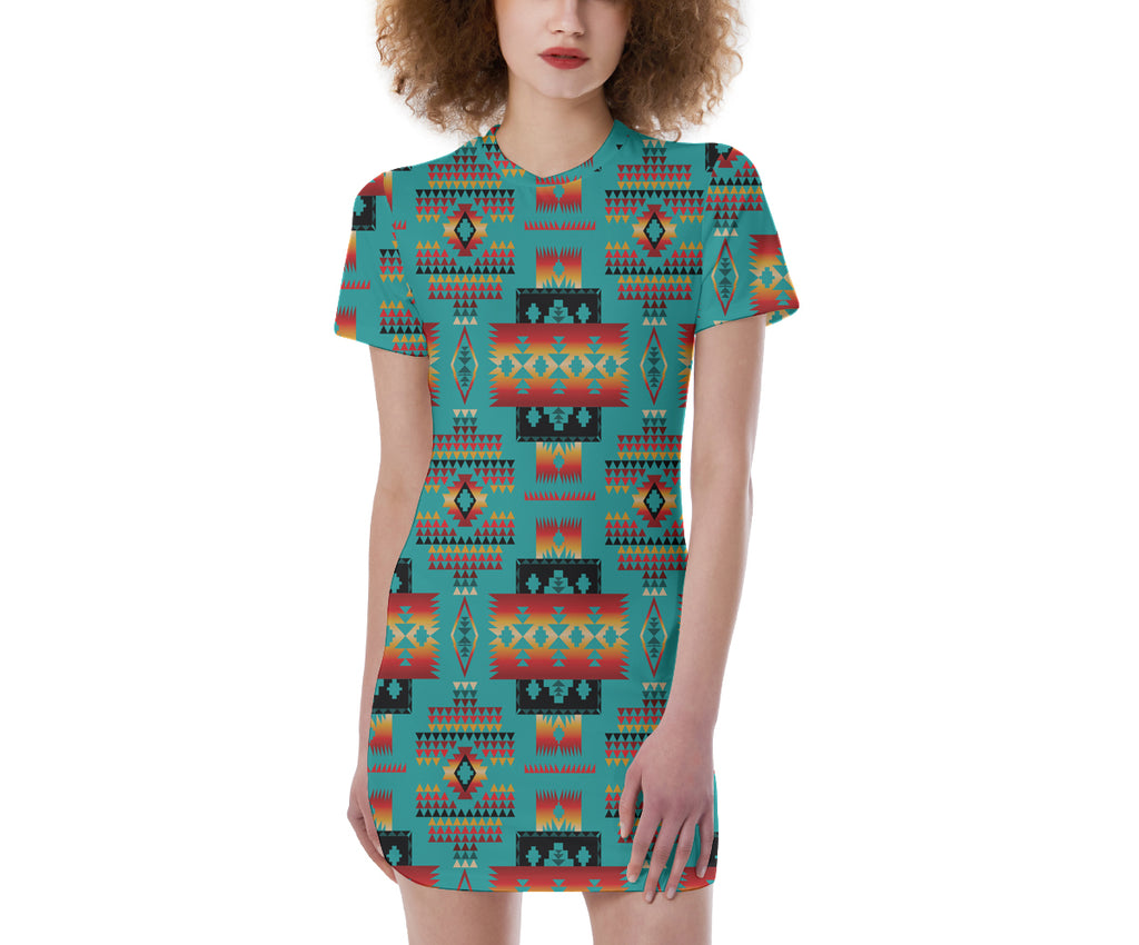 GB-NAT00046-01 Pattern Native  Women's Short Sleeve Tight Dress