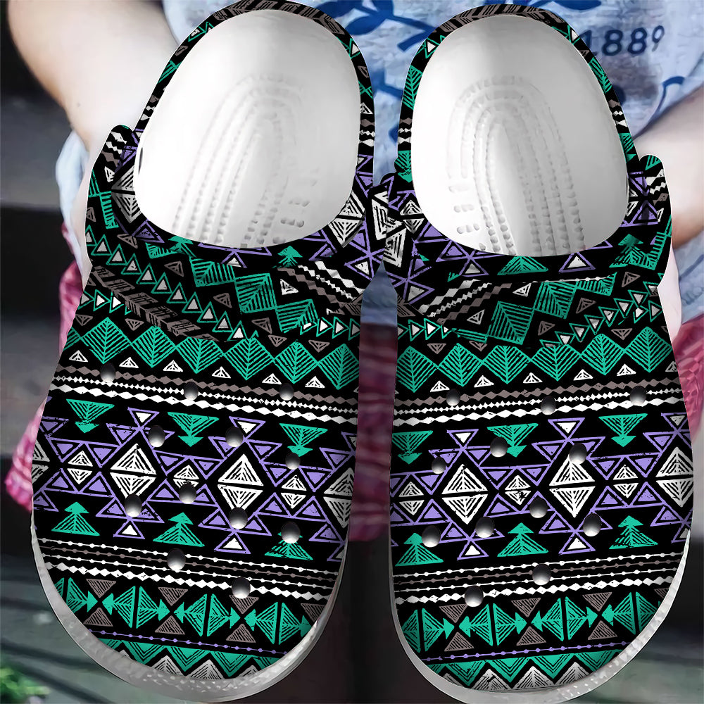 GB-NAT00578 Neon Color Tribal  Crocs Clogs Shoes