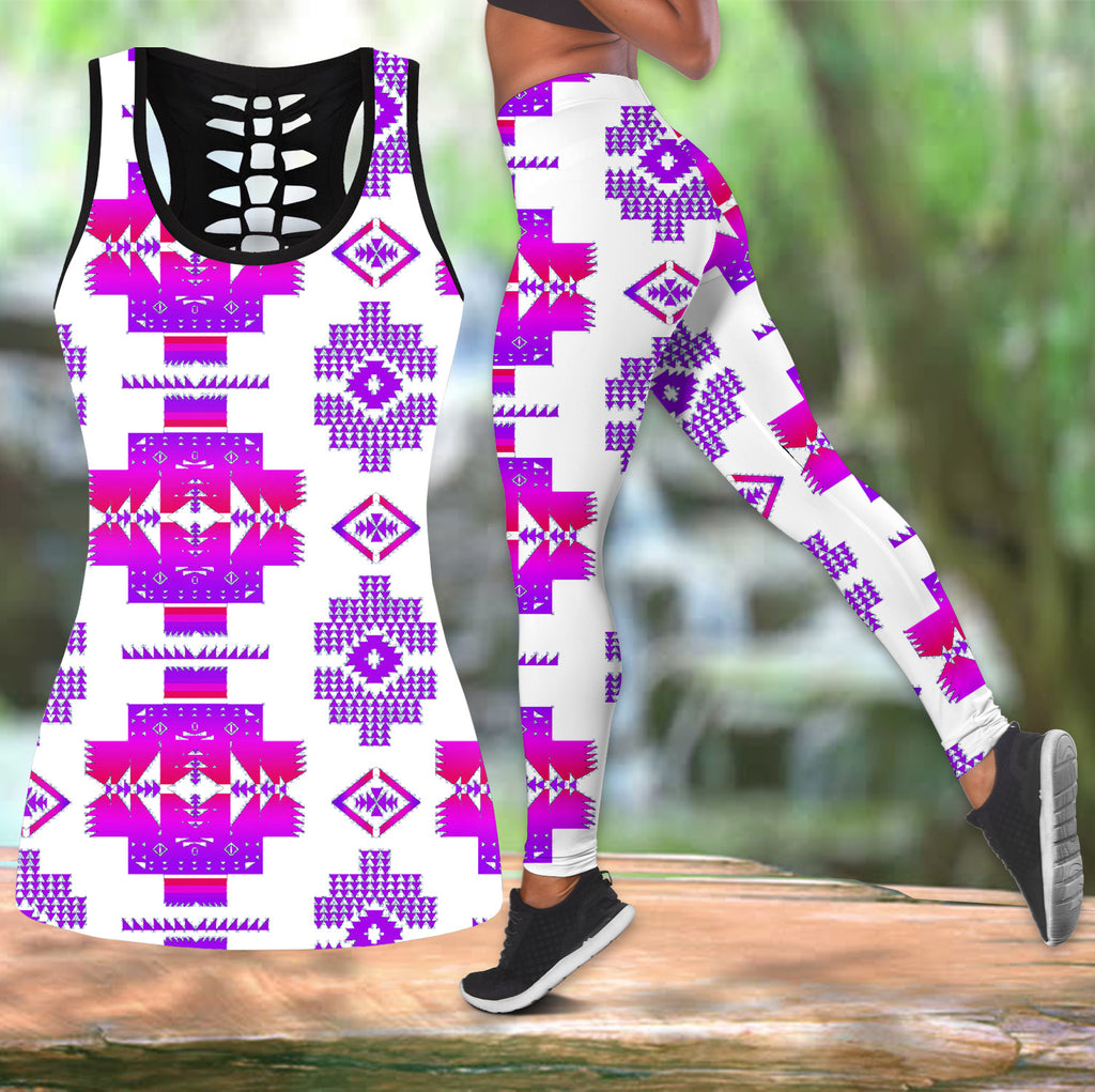 Powwow StoreGBNAT00721 Pattern  Native Hollow Tank Top And Legging Sets