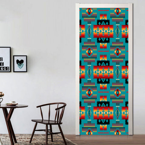 Powwow Store gb nat00046 14 blue native tribes pattern native american door stickers