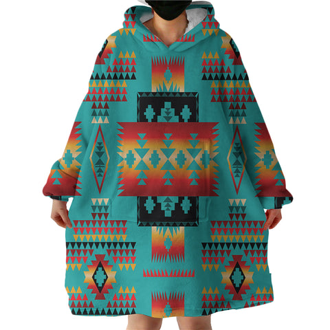 Powwow Store gb nat00046 01 blue native tribes pattern sherpa hoodie blankets