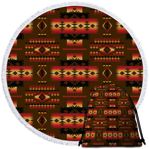 Powwow Store gb nat00046 08 brown native tribes pattern beach blanket bag set