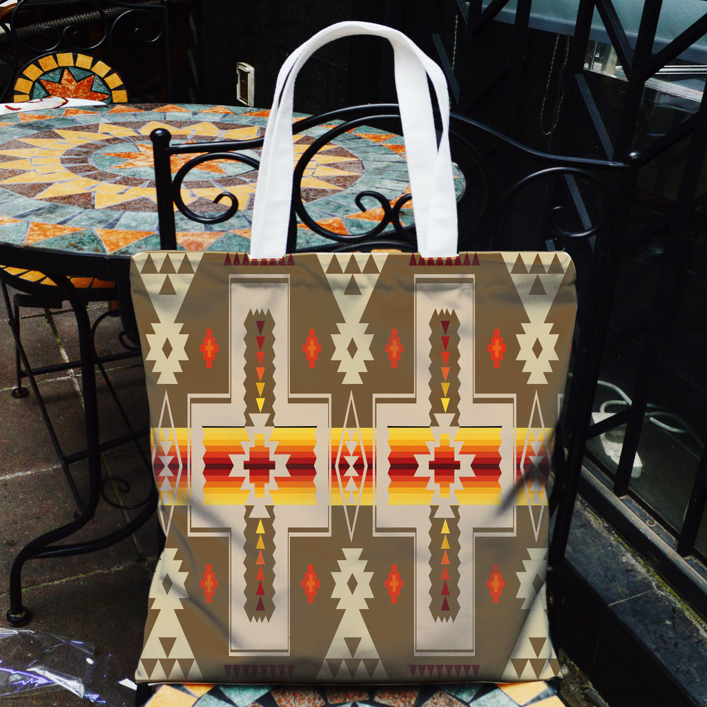 GB-NAT00062-10 Light Brown Tribe Design Native American Pocket Canvas Bag