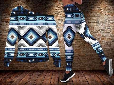 Powwow StoreGBNAT00528 Blue Colors Pattern Offshoulder Sweater Legging Set