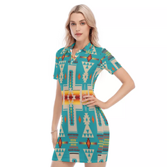 Powwow Store gb nat00062 05 turquoise tribe design polo collar dress