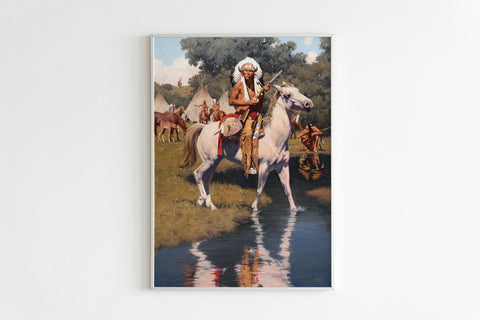 Chief Riding White Horse Native Canvas