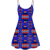 GB-NAT00046-06 Dark Blue Native Tribes Pattern Native American Strings Dress