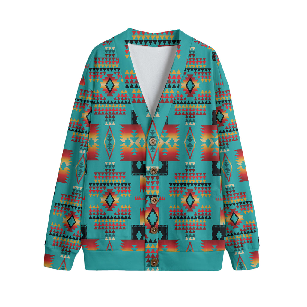 Powwow StoreGBNAT0004601 Pattern Native American 3D Vneck Hacci Fleece Cardigan