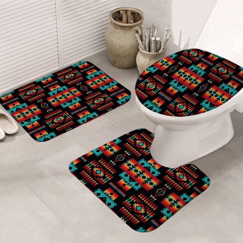 GB-NAT00046-02 Black Tribes Pattern Native American Bathroom Mat 3 Pieces