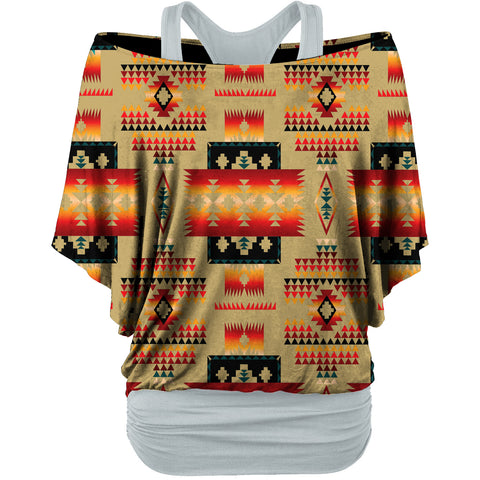 Powwow StoreGBNAT0004615 Light Brown Pattern Women's Loose Dolman Sleeve Shirt