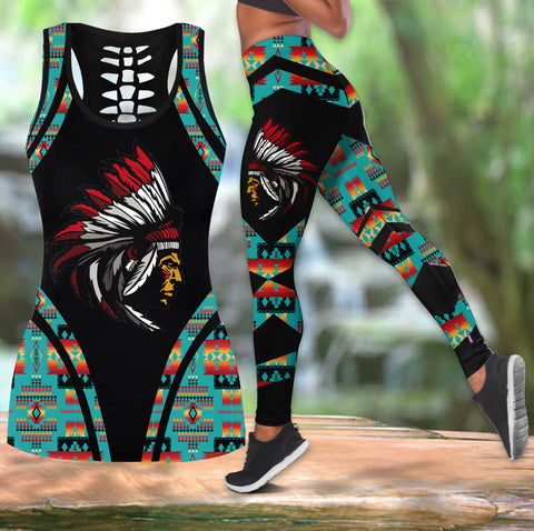 COMB2028 Pattern  Native Hollow Tank Top And Legging Sets