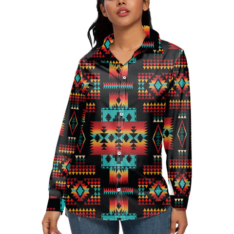 GB-NAT00046-02 Black Native Tribes  3D Long Sleeve Blouse
