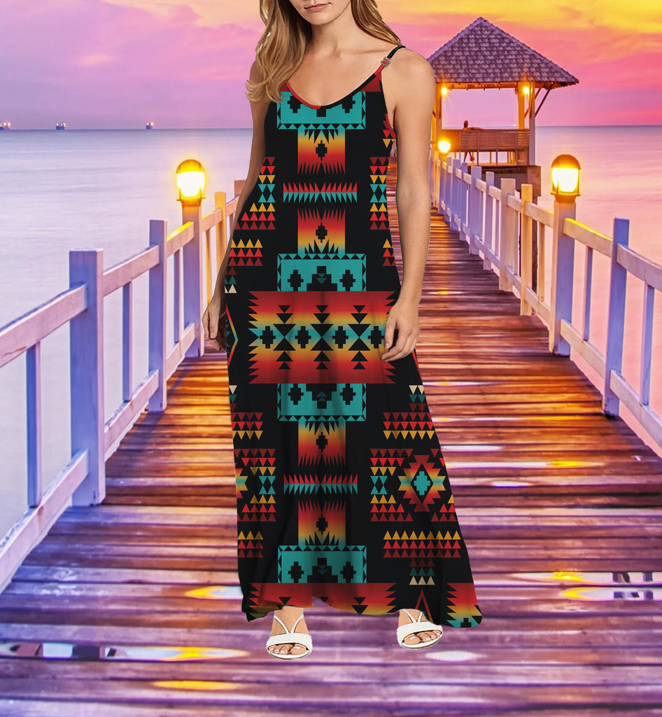 Powwow StoreGBNAT0004602 Tribe Design Native American Maxi Dress