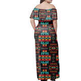 GB-NAT00046-02 Black Native Tribes Pattern Native American Off Shoulder Dress