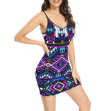 Powwow Store gb nat00380 purple tribe pattern fitted slip dress