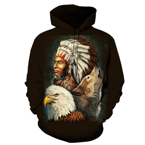 Chief Eagle & Wolf Native American Hoodie - Powwow Store