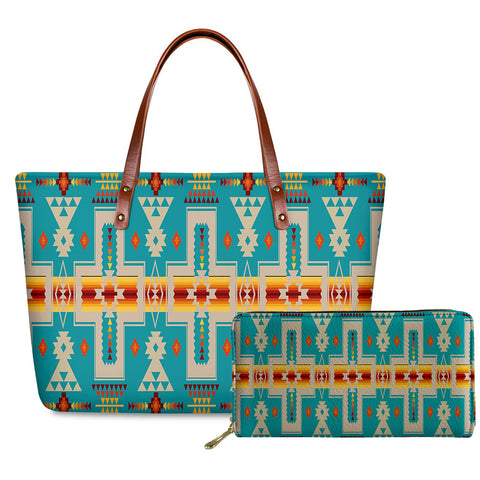 GB-NAT00062-05 Turquoise Tribe Design Handbag & Purse Set