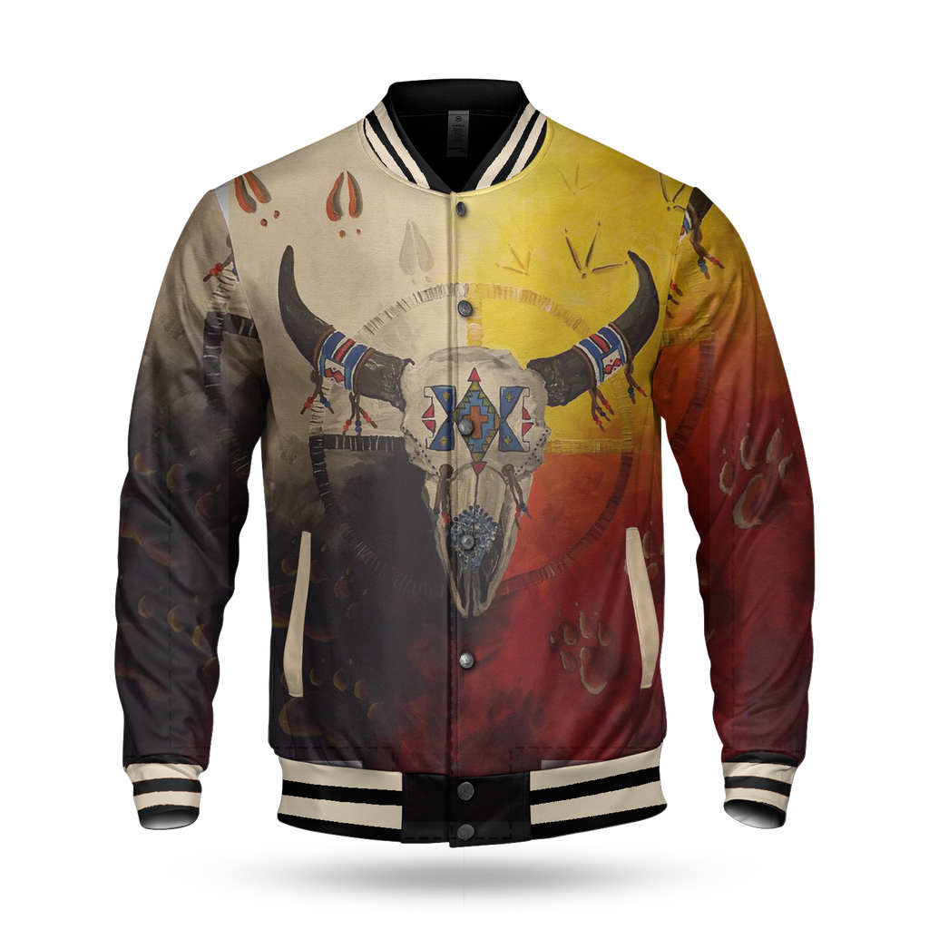 Powwow StoreGBNAT00025 Bison Medicine Wheels  Baseball Jacket