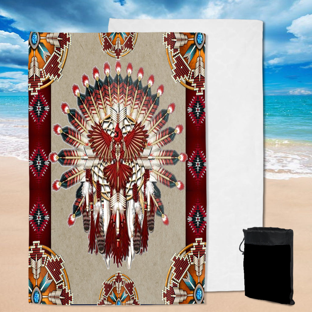 Powwow StorePBT0008 Mandala Red Thunderbird  Native Pool Beach Towel