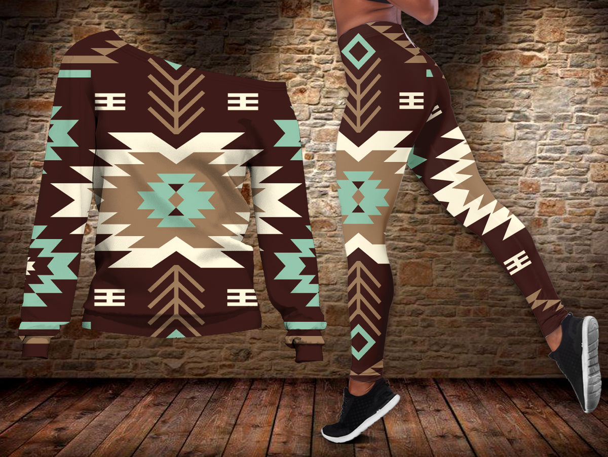 Powwow StoreGBNAT00737 Tribe Design Native American Offshoulder Sweater Legging Set