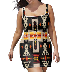 GB-NAT00046-02 Black Pattern Neckline Dress - Powwow Store