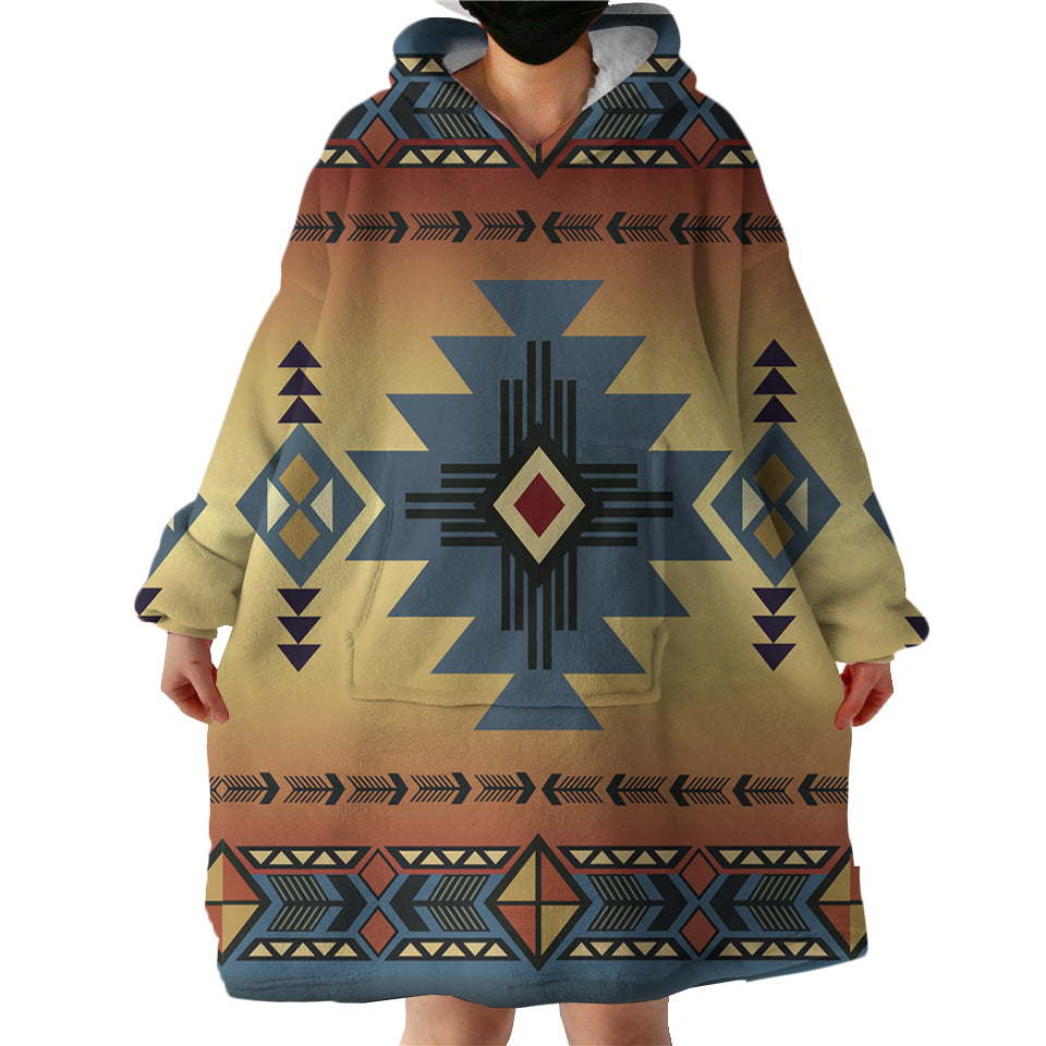 GB-NAT00057 Southwest Blue Symbol Sherpa Hoodie Blankets