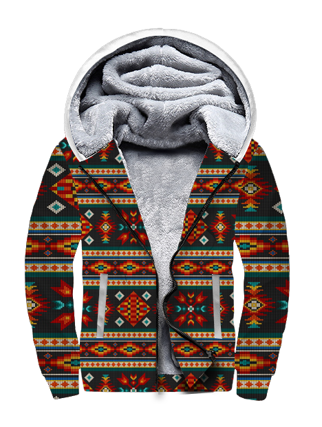 Powwow StoreSFH0014 Pattern Red Native American 3D Fleece Hoodie