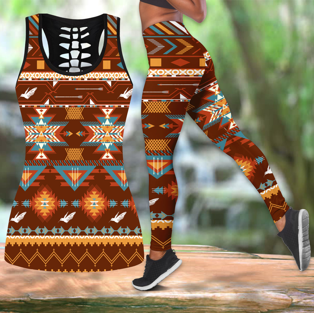 Powwow Store gb nat00580 pattern with birds hollow tanktop legging set