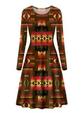 Powwow Store gb nat00046 08 brown native pattern long sleeve dress