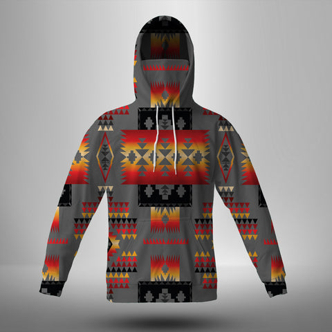 GB-NAT00046-11 Gray Tribe Pattern Native American 3D Hoodie With Mask