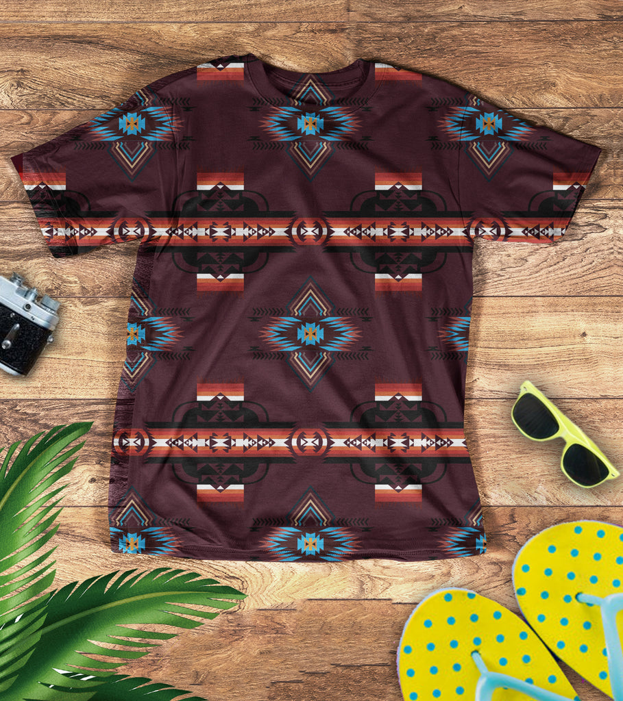 Powwow StoreTS0011 Pattern Light Brown Native American 3D TShirt