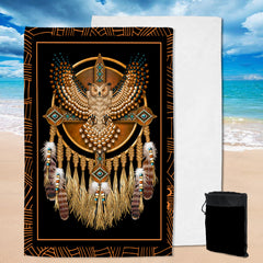 Powwow Store gb nat00078 golden owl dreamcatcher native american pool beach towel