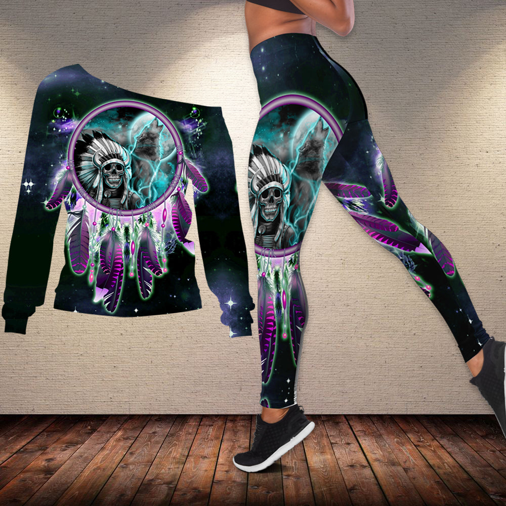 Powwow Store gb nat00356 skull chief dream catcher off shoulder sweater legging set