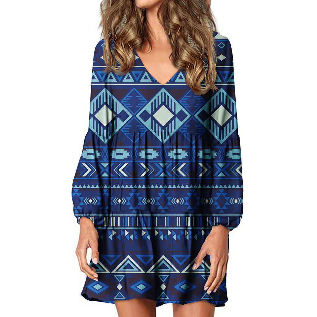 Powwow Store gb nat00407 navy pattern native swing dress