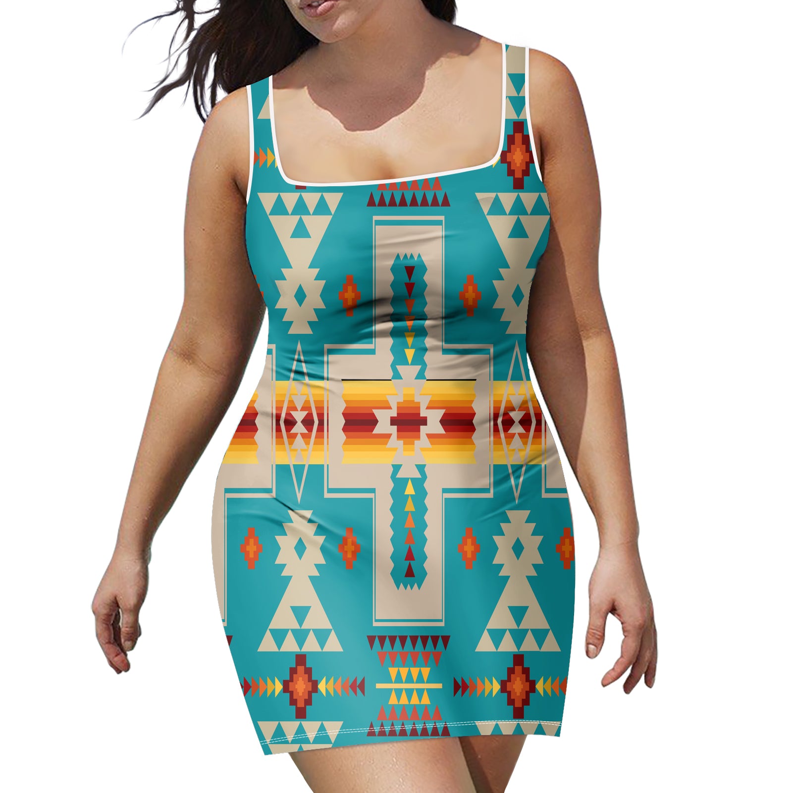 Powwow Store gb nat00062 05 turquoise tribe design neckline dress