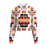 GB-NAT00075 White Tribes Pattern Native American Crop Hoodie