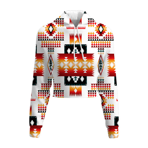 Powwow Store gb nat00075 white tribes pattern native american crop hoodie