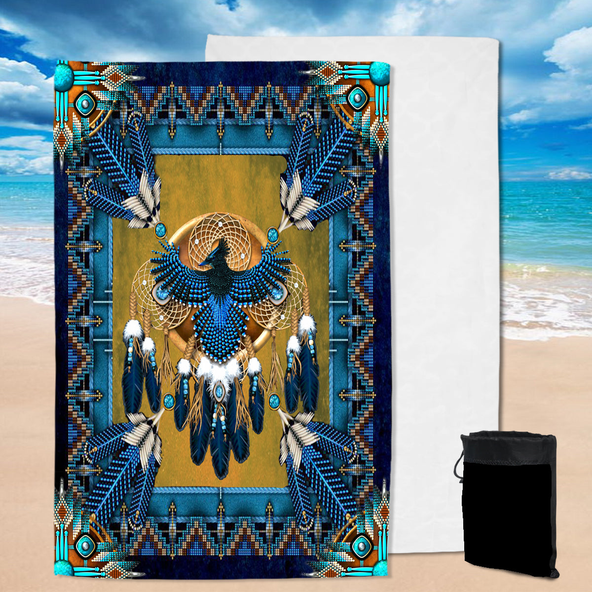 Powwow StorePBT0020 ThunderBird Mandala Blue  Pool Beach Towel