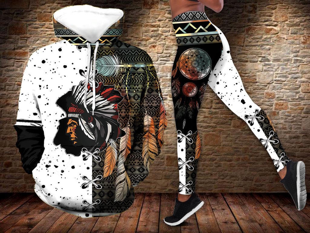 Powwow StoreHLS0013 Pattern Chief Native 3D Hoodie Legging Set