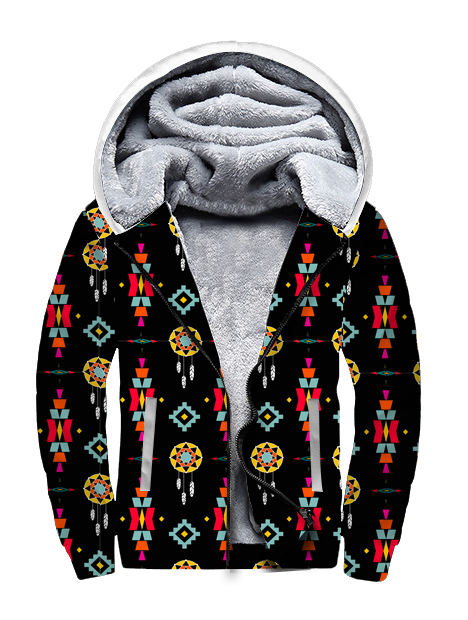 Powwow StoreSFH0016 Pattern Black Native American 3D Fleece Hoodie