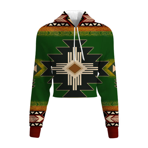 Powwow Store gb nat0001 01 southwest green symbol native american crop hoodie