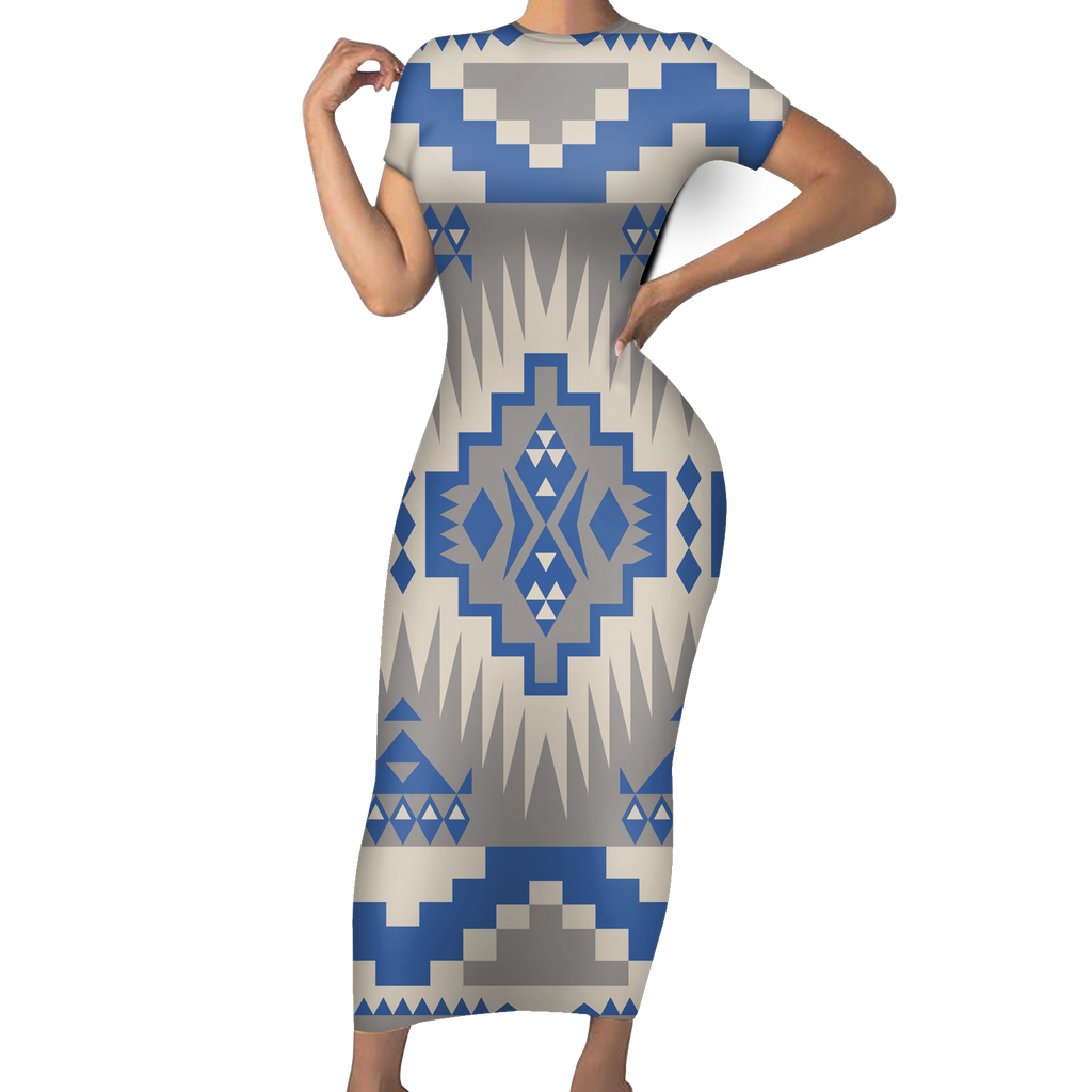 Powwow StoreGBNAT00749 Pattern Native ShortSleeved Body Dress