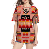 GB-NAT00046-16 Tan Tribe Pattern Native American Round Neck Hollow Out Tshirt
