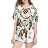 Powwow Store feathers dream catcher round neck hollow out tshirt