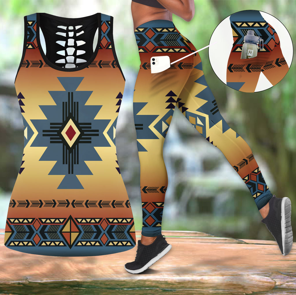 Powwow StoreGBNAT00057 Native Tribes Pattern Native Tank Top And Legging Pocket Set