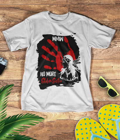 TS0062 I Wear Red For My Sisters Native American Stop MMIW Red Hand No More Stolen Sisters 3D T-Shirt