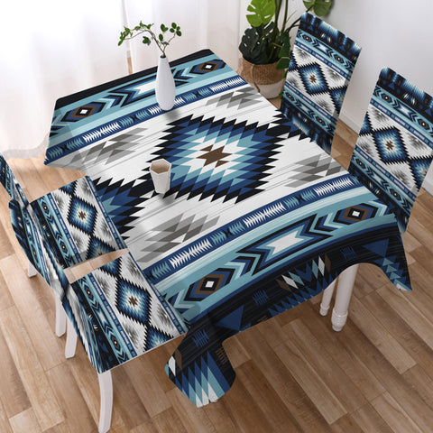GB-NAT00528 Blue Colors Tribal Pattern Native Tablecloth