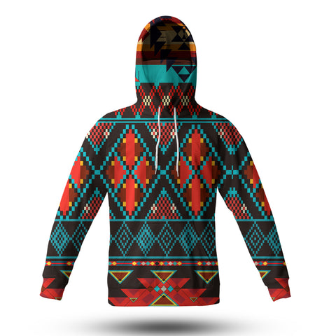 Powwow Store gb nat00112 dark brown red pattern native american 3d hoodie with mask