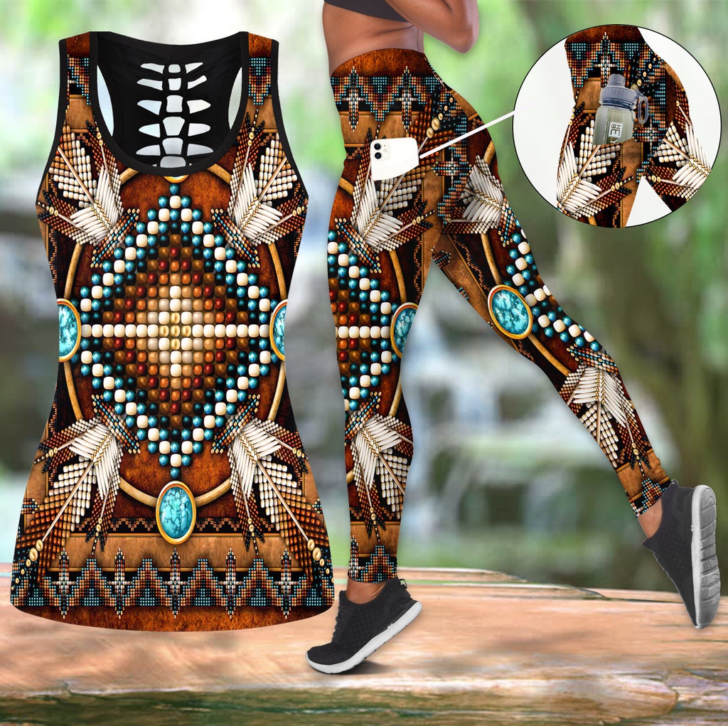 Powwow StoreGBNAT0002304 Native Tribes Pattern Native Tank Top And Legging Pocket Set